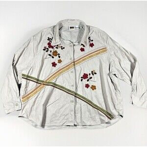 CST Embroidered Corduroy Shirt Wmn Sz 30 Tan Boho Art To Wear Neutral Artsy VTG